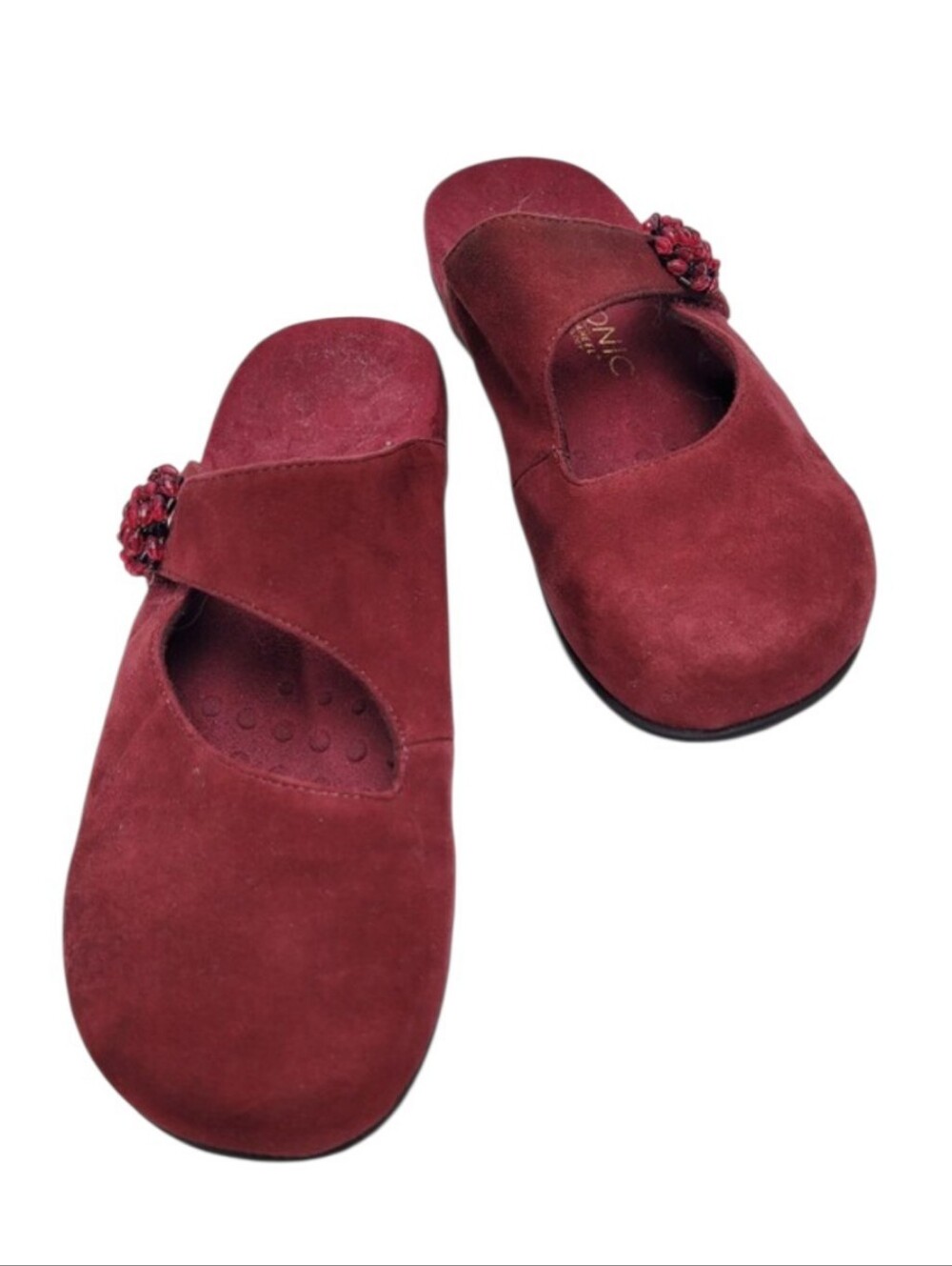 Vionic Merlot Red Suede Rest Joan Mules With Orthotic Footbed Size 9